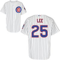 Chicago Cubs Authentic Style White Pinstriped Home Jersey  #25 Derrek Lee