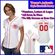 Cincinnati Reds Authentic Personalized Women's White Pinstriped Jersey