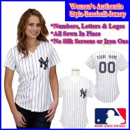 New York Yankees Authentic Personalized Women's White Pinstriped Jersey
