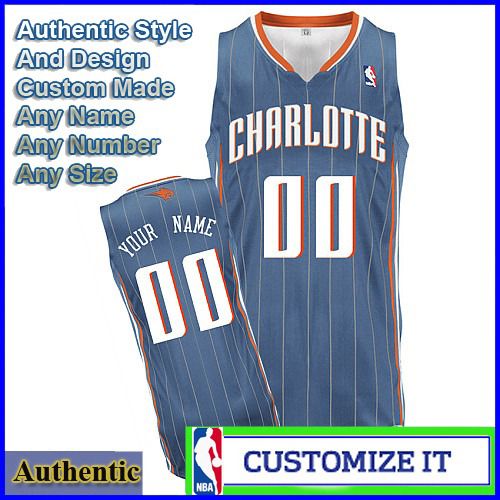 Charlotte Bobcats  Authentic Style Away NBA Basketball Jersey Blue Pinstripe (Custom or Blank)