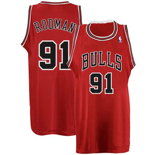 Chicago Bulls Throwback Authentic Style Road Jersey Red #91 Dennis Rodman