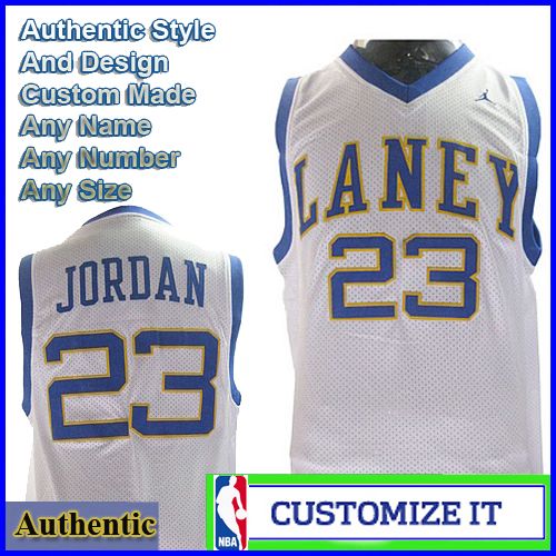 Laney High School Authentic NBA Style Jersey White #23 Michael Jordan