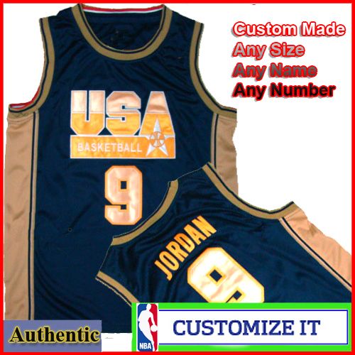 Michael Jordan 1992 Dream Team Authentic Style Blue Gold Basketball Jersey  