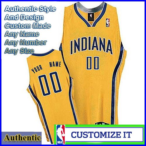 Indiana Pacers Custom Authentic Style Throwback Blue Gold Jersey 