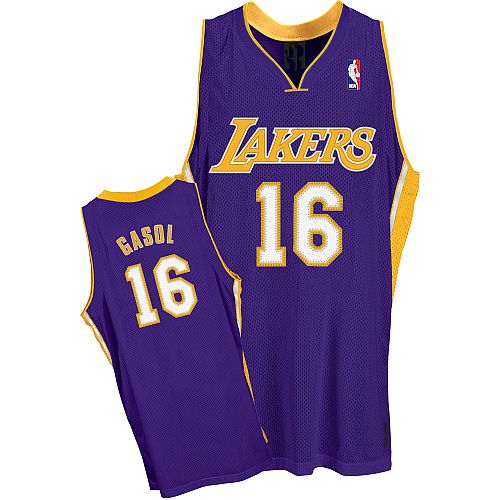LA Lakers Authentic Style Road Jersey Purple #16 Pau Gasol