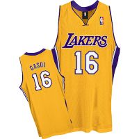 LA Lakers Authentic Style Home Jersey Gold #16 Pau Gasol
