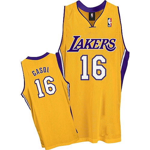 LA Lakers Authentic Style Home Jersey Gold #16 Pau Gasol