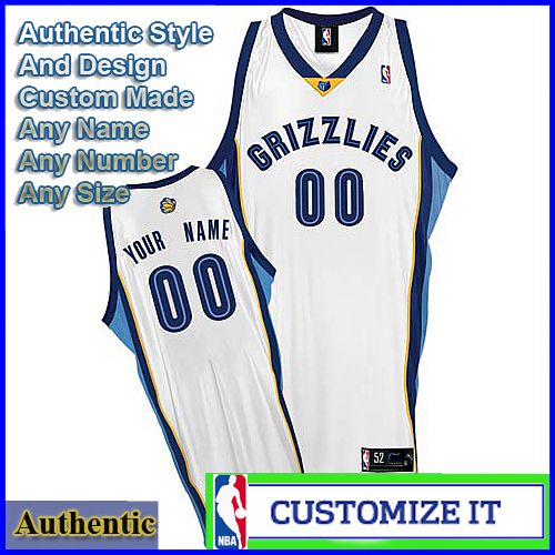 Memphis Grizzlies Custom Authentic Style Home Jersey White