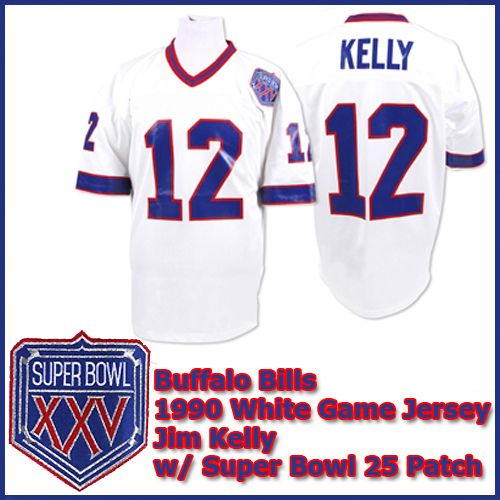 Buffalo Bills 1990 NFL White Jersey #12 Jim Kelly w/ Super Bowl  25 Patch
