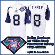 Dallas Cowboys 1994 NFL White Navy Jersey #8 Troy Aikman w/ 75 th Ann Patch