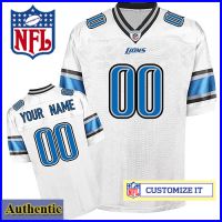 Detroit Lions RBK Style Authentic White Ladies Jersey (Customized or Blank)