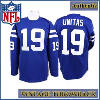 Baltimore Colts Authentic Throwback Long Sleeve Blue Jersey #19 Johnny Unitas