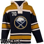 Mens Buffalo Sabres Old Time Navy Blue Lace Heavyweight Hoodie Hockey Jersey