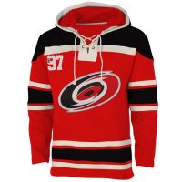 Mens Carolina Hurricanes Old Time Red Lace Heavyweight Hoodie Hockey Jersey