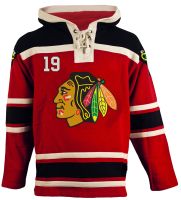 Chicago Blawkhawks Old Time Towes #19 Red Lace Heavyweight Hoodie Hockey Jersey