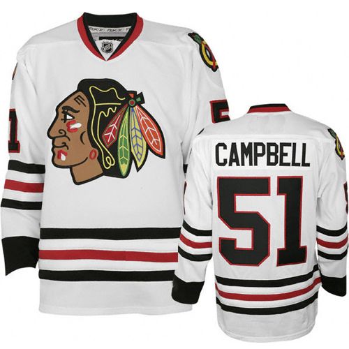 Chicago Blackhawks Authentic Style White Game Jersey #51 Brian Campbell