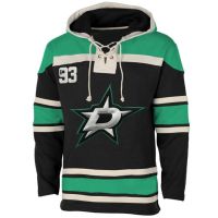 Mens Dallas Stars Old Time Black Lace Heavyweight Hoodie Hockey Jersey