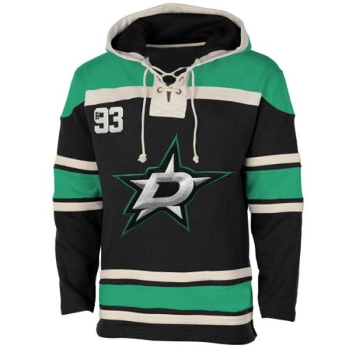 Mens Dallas Stars Old Time Black Lace Heavyweight Hoodie Hockey Jersey
