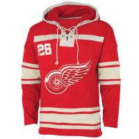 Mens Detroit Red Wings Old Time Red Lace Heavyweight Hoodie Hockey Jersey