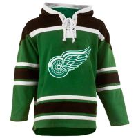 Mens Detroit Red Wings Old Time St Pats Green Lace Heavyweight Hoodie Hockey Jersey