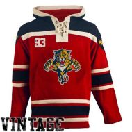 Mens Florida Panthers  Old Time Red Lace Heavyweight Hoodie Hockey Jersey