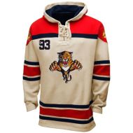 Mens Florida Panthers  Old Time White Lace Heavyweight Hoodie Hockey Jersey