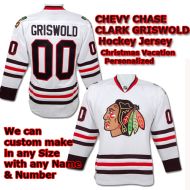 Chevy Chase Christmas Vacation Clark Griswold NHL Blackhawks White Hockey Jersey