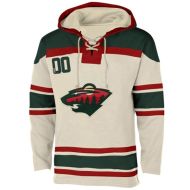 Mens Minnesota Wild Old Time White Lace Heavyweight Hoodie Hockey Jersey