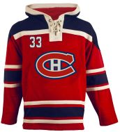 Mens Montreal Canadiens #33 Roy Red Lace Heavyweight Hoodie Hockey Jersey