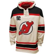 Mens New Jersey Devils Old Time White Lace Heavyweight Hoodie Hockey Jersey