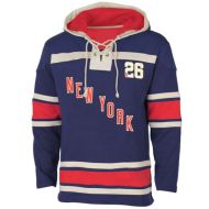 Mens NY Rangers Old Time Navy Blue Lace Heavyweight Hoodie Hockey Jersey