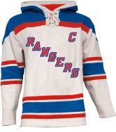 Mens NY Rangers Style 2 White Lace Heavyweight Hoodie Hockey Jersey