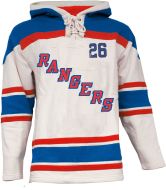Mens NY Rangers Style 1 White Lace Heavyweight Hoodie Hockey Jersey