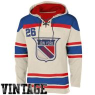 Mens NY Rangers Style 2 White Lace Heavyweight Hoodie Hockey Jersey