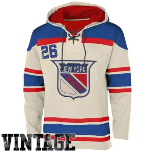 Mens NY Rangers Style 2 White Lace Heavyweight Hoodie Hockey Jersey