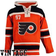 Mens Philadelphia Flyer Old Time Orange Lace Heavyweight Hoodie Hockey Jersey