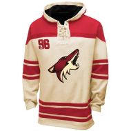 Mens Phoenix Coyotes Old Time White Lace Heavyweight Hoodie Hockey Jersey