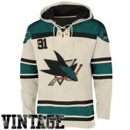Mens San Jose Sharks Old Time White Lace Heavyweight Hoodie Hockey Jersey