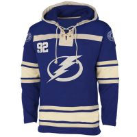 Mens Tampa Bay Lightning Old Time Blue Lace Heavyweight Hoodie Hockey Jersey