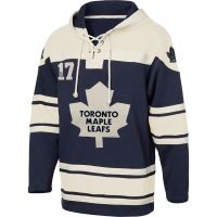 Mens Toronto Maple Leafs Old Time Blue Lace Heavyweight Hoodie Hockey Jersey