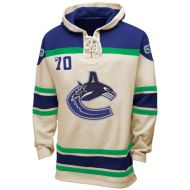 Mens Vancouver Canucks Old Time White Lace Heavyweight Hoodie Hockey Jersey