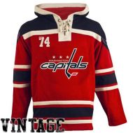 Mens Washington Capitals Old Time Red Lace Heavyweight Hoodie Hockey Jersey